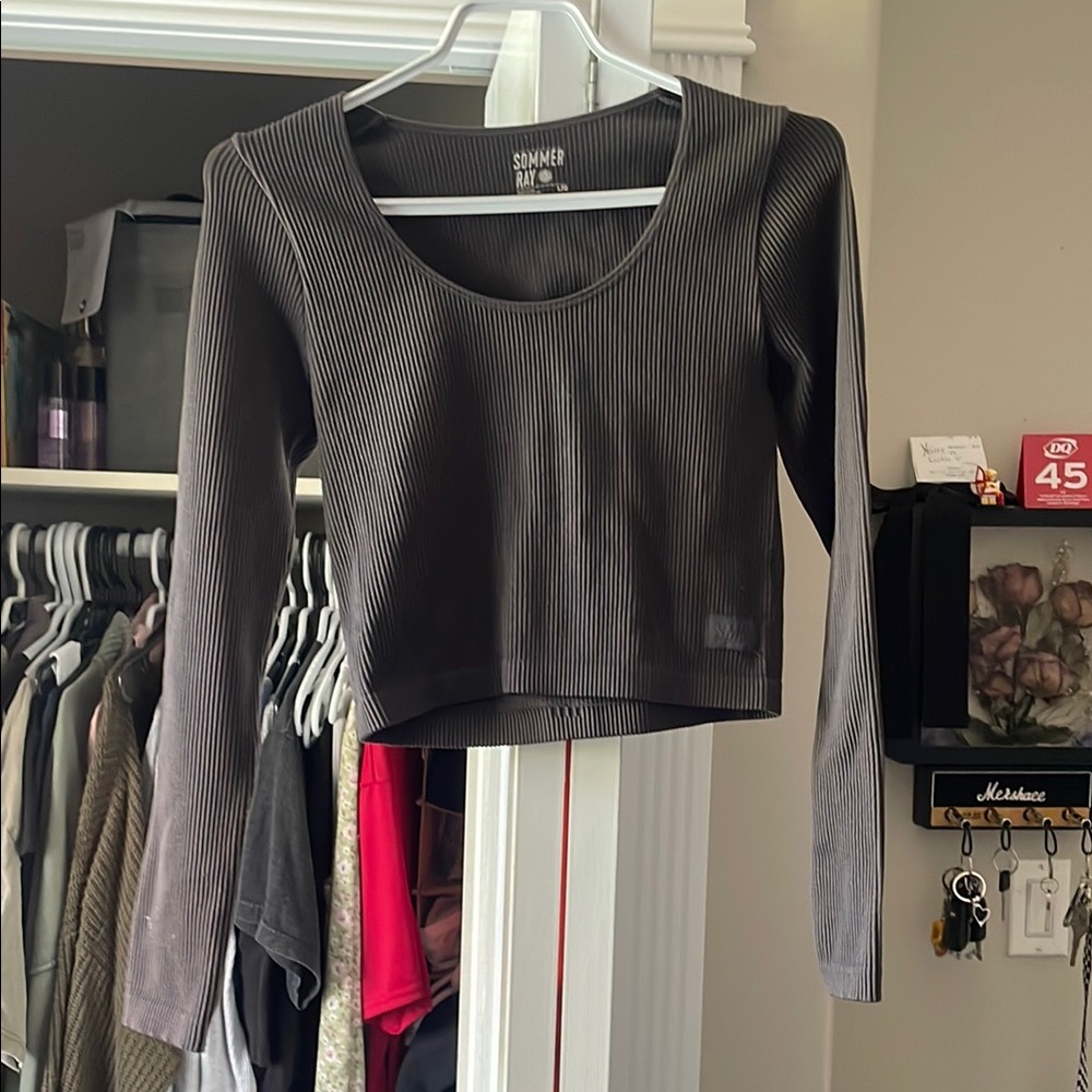 Stone gray ripped long sleeve top